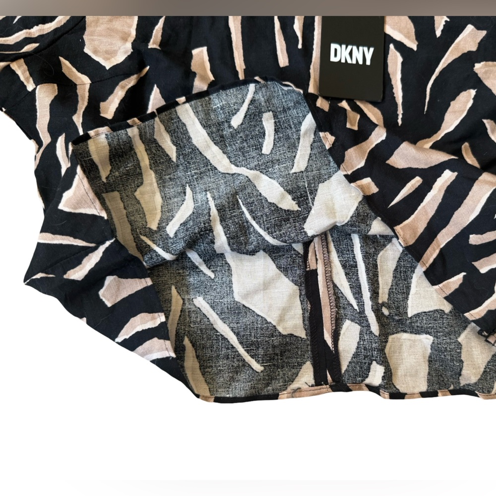 (NWT) DKNY - Women’s Abstract Print Puff Sleeve Linen Blend Blouse - Picture 9 of 16